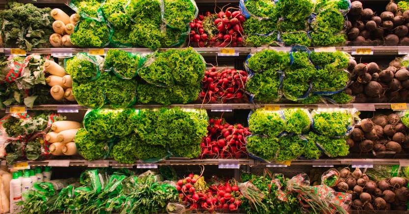 Produce in a grocery aisle